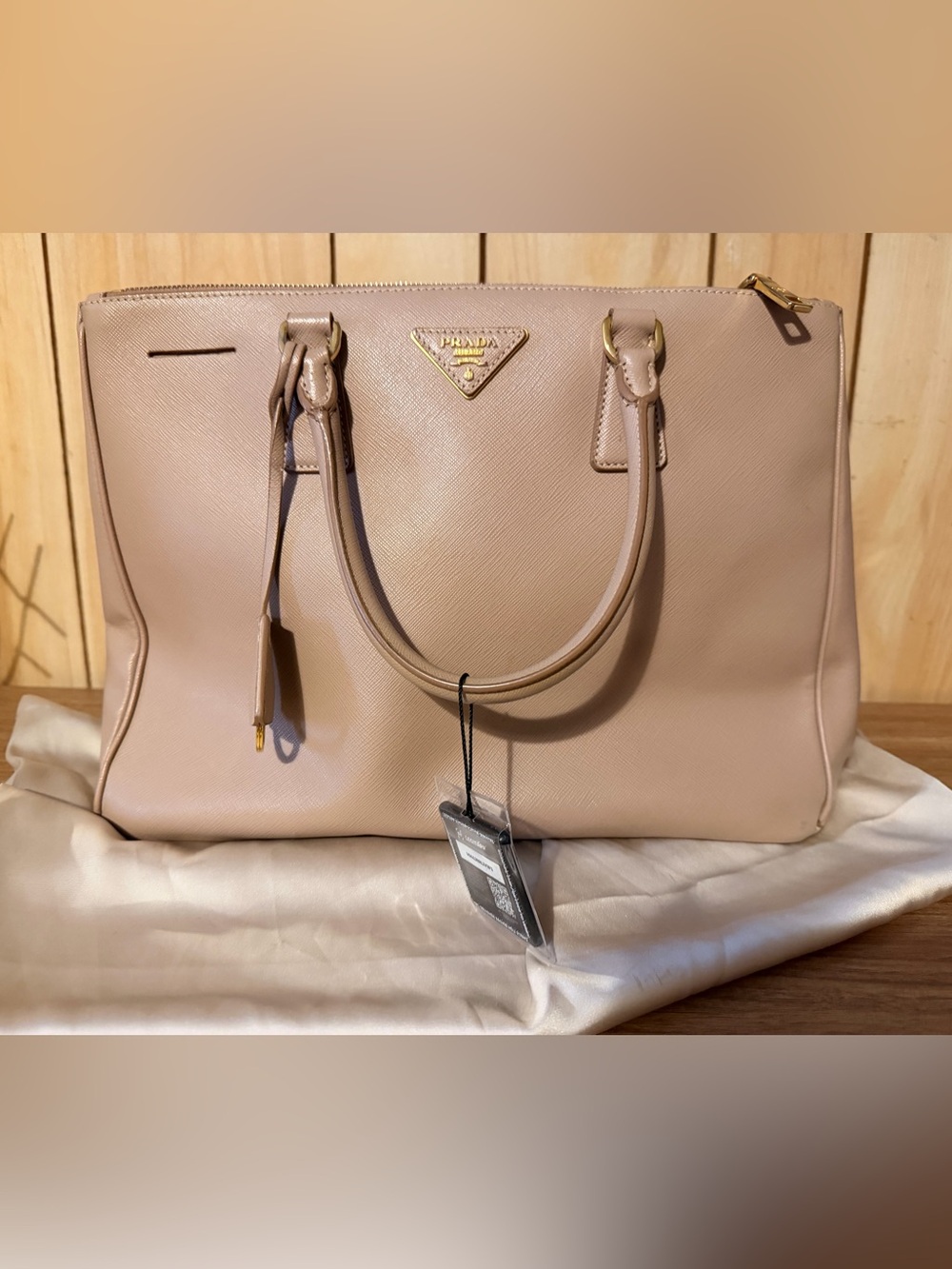 Prada Nude Saffiano Leather Tote with Gold Hardware